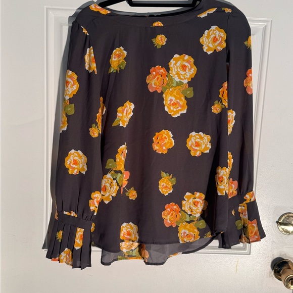 LOFT Tops - LOFT Black Floral Blouse with Orange and Yellow Accents